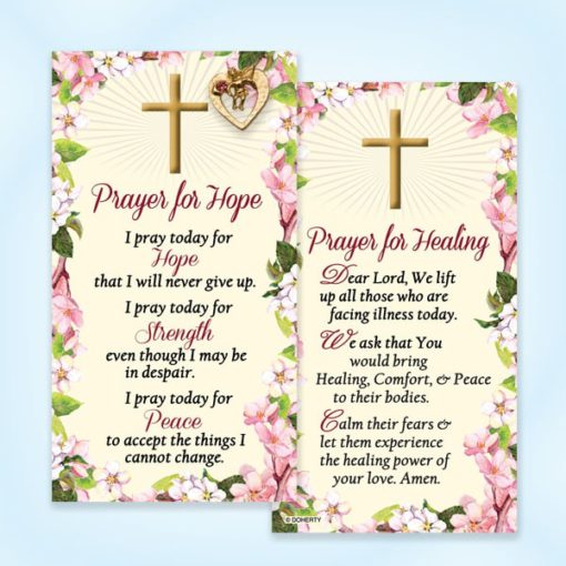 Prayer For Hope, Prayer for Healing, Catholic Prayer, card, Gold, Angel, Pin, Heart, Swarovski
