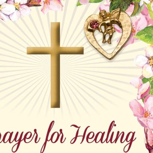 Prayer For Hope, Prayer for Healing, Catholic Prayer, card, Gold, Angel, Pin, Heart, Swarovski